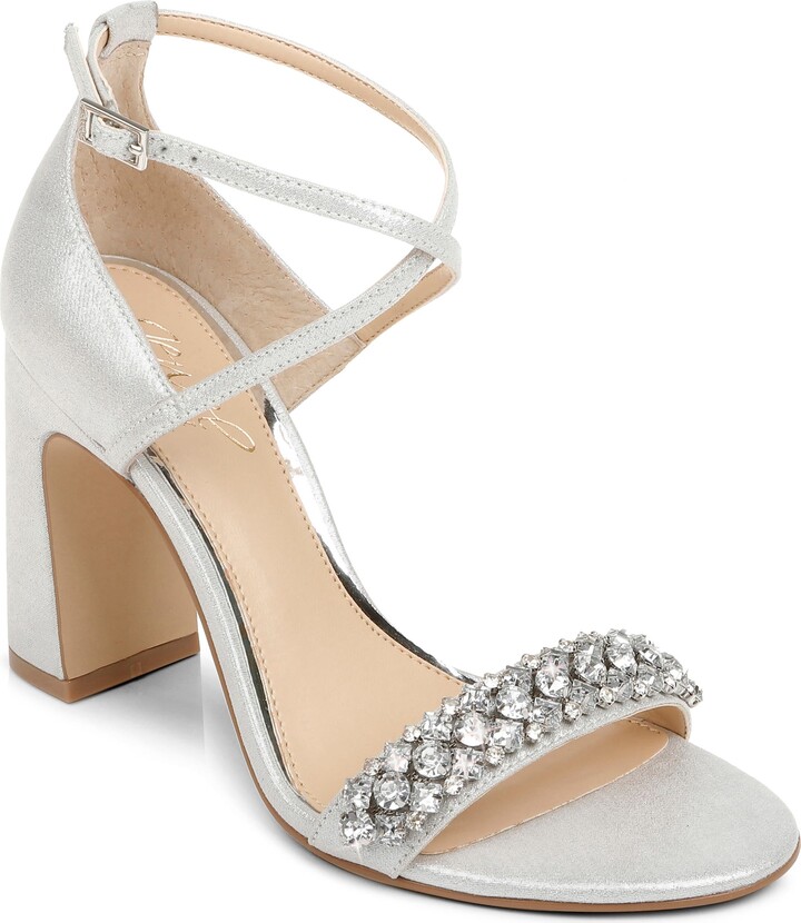 silver rhinestone ankle strap heels