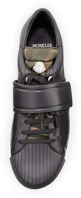 Moncler Men's Arnoux Leather Grip-Strap Sneakers, Charcoal