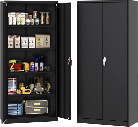 CuisinSmart MetalGarageStorageCabinetswithLockandDoorsToolOrganizerwith4AdjustableLayersShelves，72\