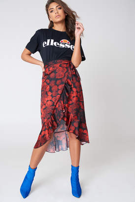 NA-KD Wrap Over Satin Frill Skirt Multicolor