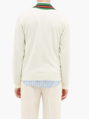 Gucci Web-stripe V-neck Wool Sweater - White
