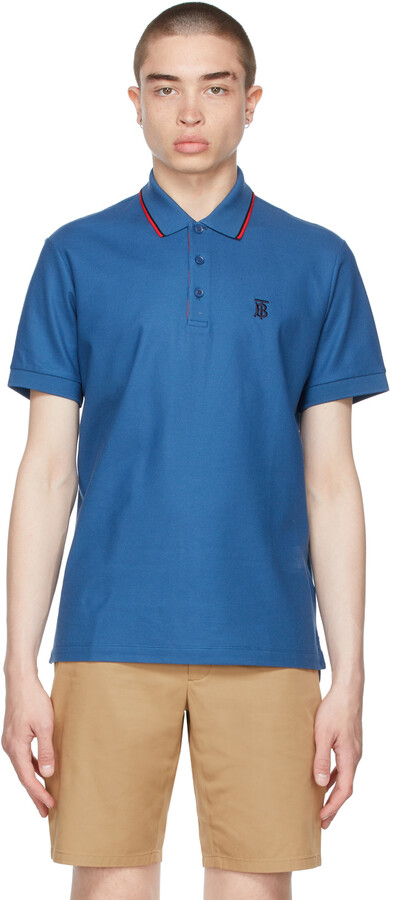 Burberry Blue Striped Collar TB Polo - ShopStyle