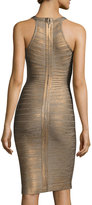 Thumbnail for your product : Herve Leger Sleeveless Metallic Halter Bandage Dress, Bronze/Combo