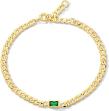 Zales Emerald-Cut Emerald Solitaire Curb Chain Bracelet in Sterling Silver with 18K Gold Plate