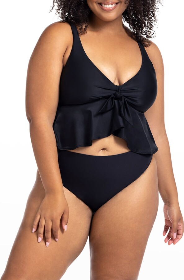  SuperPrity Plus Size Swimwear Two Pieces Bathing Suits  Falbala Tankini Padding Push Up Swimsuits For Large Busted Women-XXX-Large