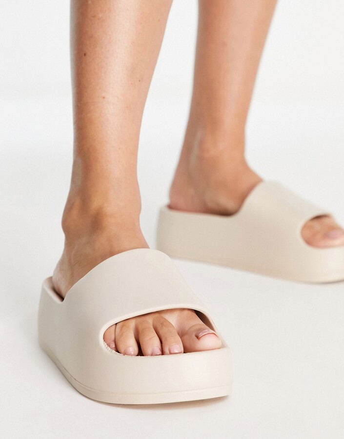 ASOS DESIGN February flatform one piece sliders in stone - ShopStyle Sandals