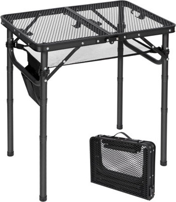 Small Folding Grill Table For Outside, 3 Heights Adjustable Lightweight Portable Metal Aluminum Outdoor Grill Table For Camping Picnic Cooking BBQ, Bl