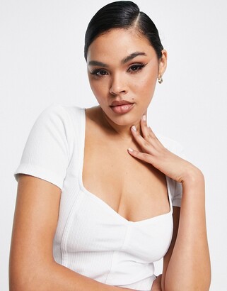 ASOS DESIGN capped sleeve corset top with seaming detail in khaki
