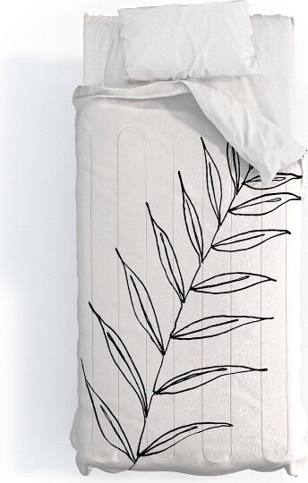 Deny Designs KingKrisKivuBotanicalLineArtInkLeaf2100%CottonComforterSetWhite-DenyDesigns:MachineWashablePlainWeaveIncludesShams