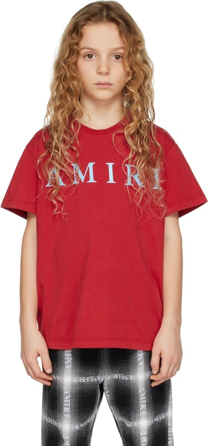 Logo Cotton Jersey T Shirt in Red - Amiri Kids