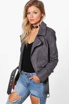 Thumbnail for your product : boohoo Petite Hayley Suedette Belted Biker Jacket
