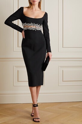Oscar de la Renta - Crystal-embellished Wool-blend Midi Dress - Black