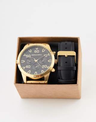 ASOS DESIGN interchangeable watch gift set with oversized gold tone bracelet watch and sub dials