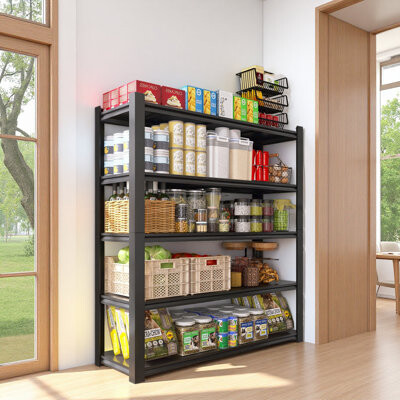 Rebrilliant Black Metal Shelves, With 5 Removable Dividers, Large Capacity, Strong Load Bearing, Suitable For Garage