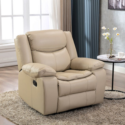 One Allium Way Breathable Leather Manual Reclining Sofa For Living Room Cream
