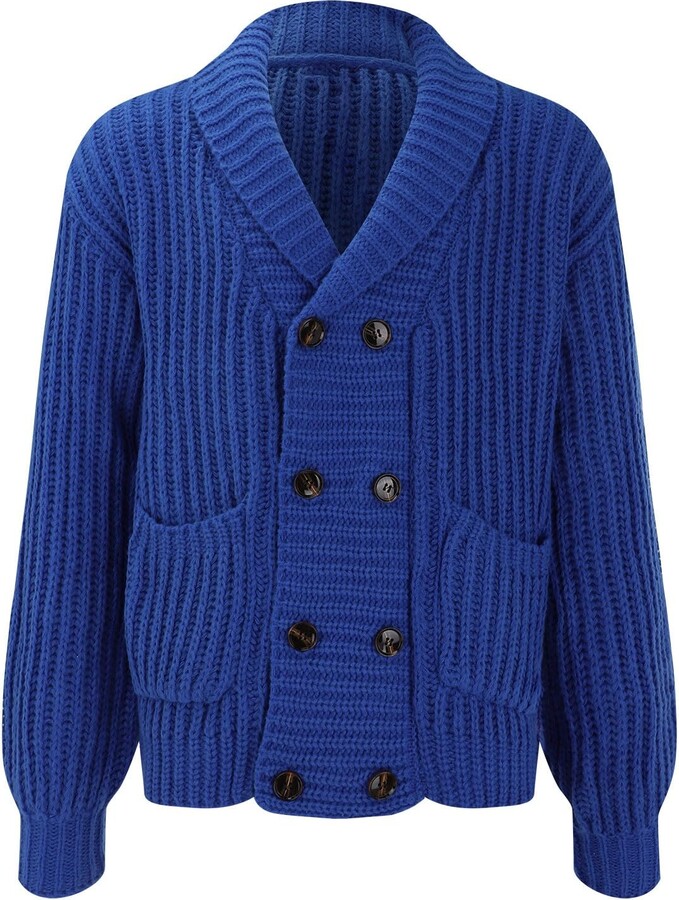 WILMOT Men's Shawl Collar Cardigan Sweater Slim Fit Cable Knit Double Breasted Merino Wool