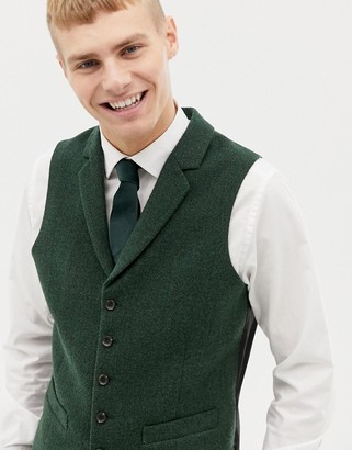 ASOS DESIGN wedding slim suit vest in green wool mix herringbone