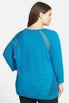 Thumbnail for your product : Sejour Lace Inset Slub Knit Pullover (Plus Size)