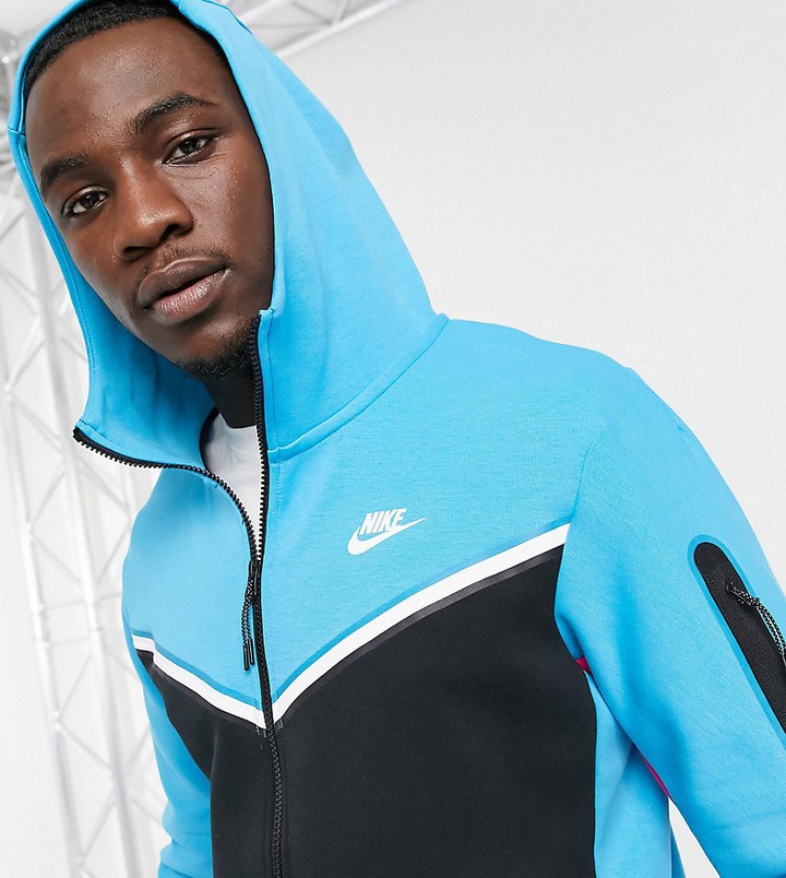 Nike Tall Tech Fleece full-zip color block hoodie in black/blue - ShopStyle