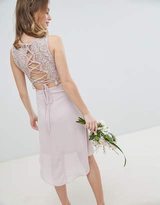 TFNC Petite Lace Up Back Midi Bridesmaid Dress