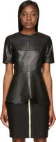 Thumbnail for your product : Alexander Wang Black Leather Fitted Short Sleeve Raw Hem Top