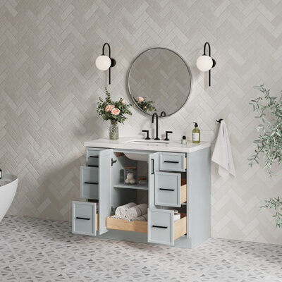 Ariel Bath Ariel Kelly 43 Inch Single Rectangular Sink Bathroom Vanity With Quartz Countertop