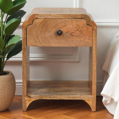 Artisan Furniture Newton Mini Oak-ish Nightstand With A Drawer And Open Shelf