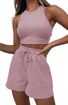 Lingswallow 2 Piece Women Lounge Sets - Sleeveless Crop Top and Shorts  Waffle Lounge Set Tracksuits Sweatsuits for Women - ShopStyle