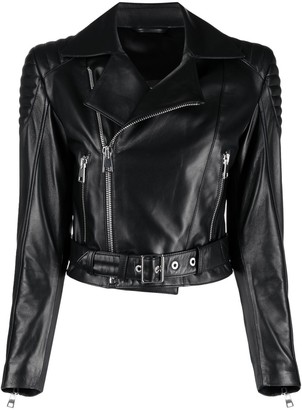 Cropped Leather Biker Jacket | Shop the world's largest collection of  fashion | ShopStyle UK