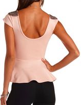 Thumbnail for your product : Charlotte Russe Beaded Cap Sleeve Peplum Top