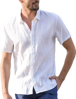 CFWL Summer Short Sleeve Casual Men's Shirt Solid Color Shirt Funky Printed  Linen Shirt Casual Shirt Fancy Floral Tops Unique Pattern Checked Slim Fit  Shirt- Plaid White L - ShopStyle T-shirts