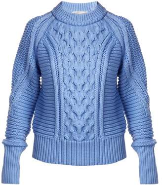 Mary Katrantzou - Lance Ribbed Cable Knit Sweater - Womens - Light Blue