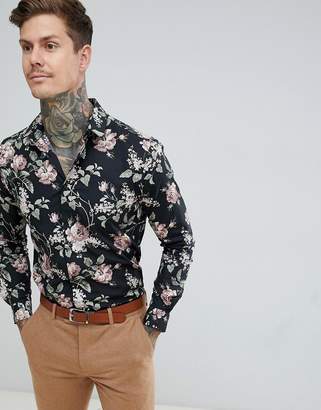 Twisted Tailor skinny fit shirt in dark floral print