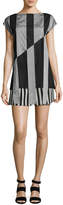 Thumbnail for your product : Akris Striped Cap-Sleeve Tunic Blouse, Black/Gris