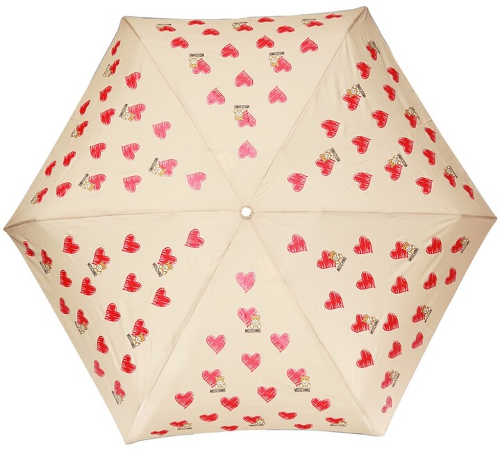 Natural Womens Accessories Umbrellas Moschino Folding Umbrella With Decorative Handle in Beige 
