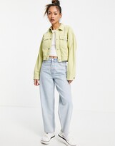 Thumbnail for your product : WÅVEN Nina cropped oversized denim jacket co-ord in lime green
