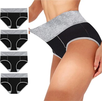 Aotifu Ladies High Waist Knickers Women's Cotton Briefs Underwear Full Back Coverage Panties Plus Size 4PC Black