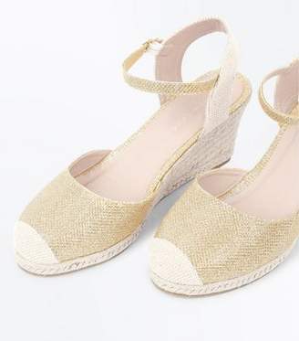 New Look Gold Glitter Ankle Strap Espadrille Wedges