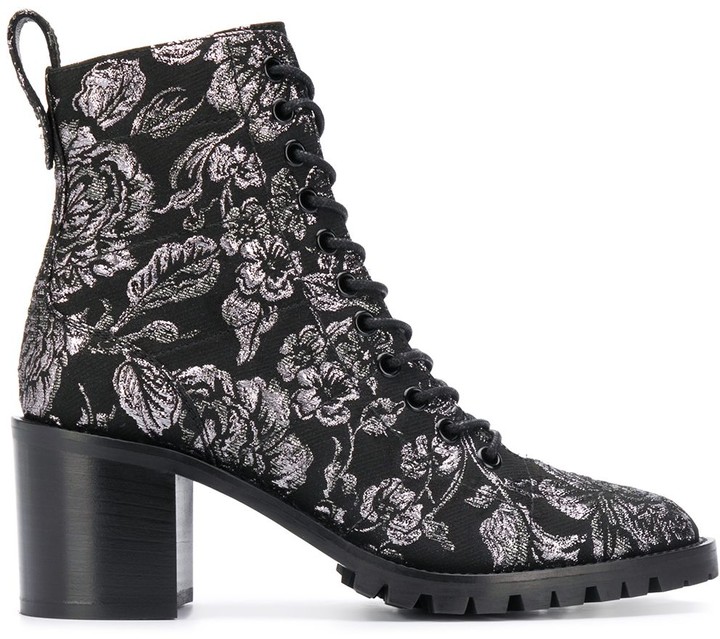 black floral combat boots