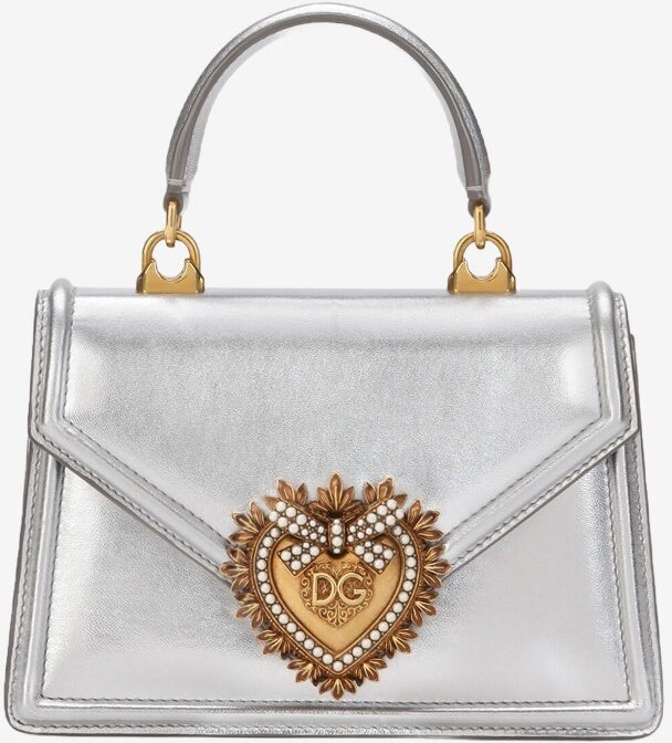 Dolce & Gabbana White Leather Gold Heart Devotion Small Shoulder Purse in  Metallic