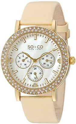 So & Co New York Madison Women's Quartz Watch with Mother of Pearl Dial Analogue Display and Beige Leather Strap 5216L.4