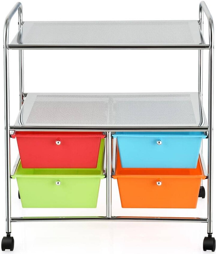 HONEY JOY 4-Drawer Plastic Rolling Storage Cart Metal Rack Organizer Shelf with Wheels Multicolor
