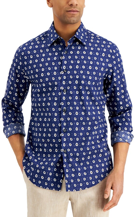 Tasso Elba Men's Floral-Print Cotton Shirt, Created for Macy's - ShopStyle