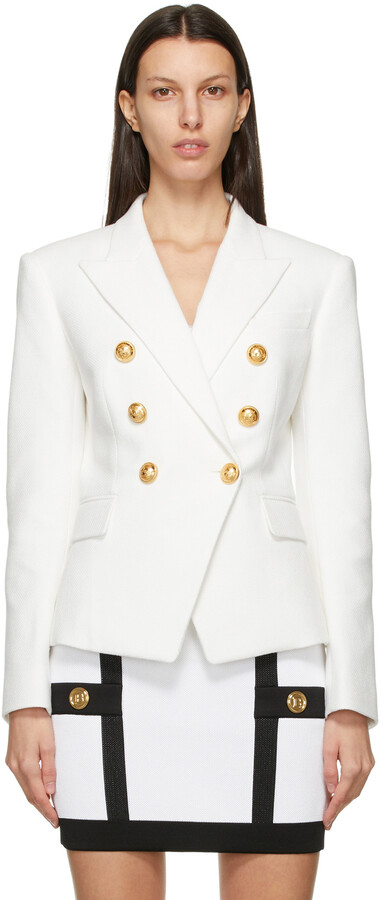 white blazer with buttons