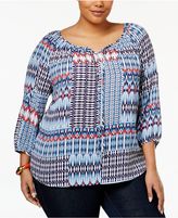 Thumbnail for your product : NY Collection Plus Size Printed Peasant Top