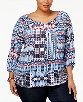 NY Collection Plus Size Printed Peasant Top