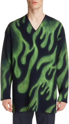 Balenciaga Flame Print Oversize V-Neck Wool Blend Sweater - ShopStyle