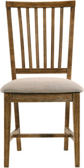 One Allium Way Tan Linen & Weathered Oak Side Chair (2 Units). Charming High Back. Comfortable Cushioned Seat. Wooden Construction. Ideal For Dining. Classy Style. U
