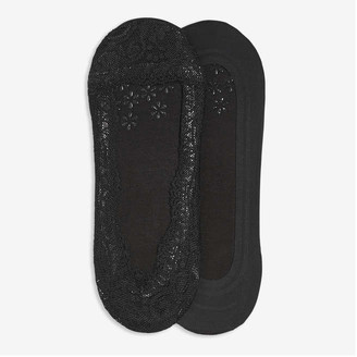 Joe Fresh Women's 2 Pack Lace Footlets, Black (Size O/S)