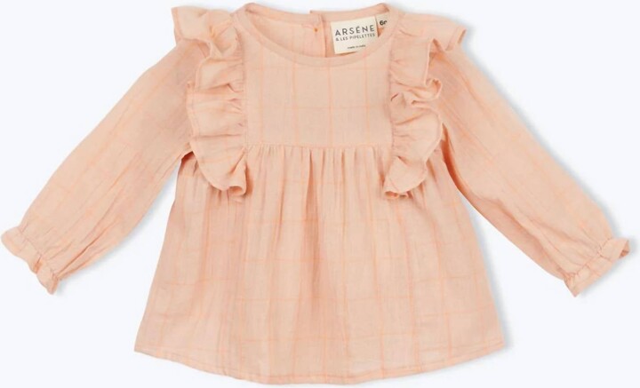 Arsène et les Pipelettes Girl's Creamsicle Check Blouse In Nude